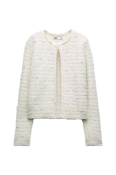 KNIT CARDIGAN WITH FAUX PEARLS