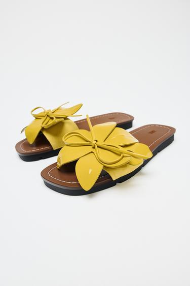 SANDALES FLEUR CUIR - Vert citron de Zara - Image 3