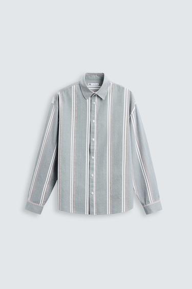 Zara TEXTURED STRIPED SHIRT - Blue