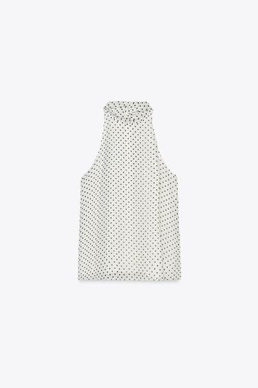 ZW COLLECTION POLKA DOT HALTER TOP - Black / White by Zara - Image 4