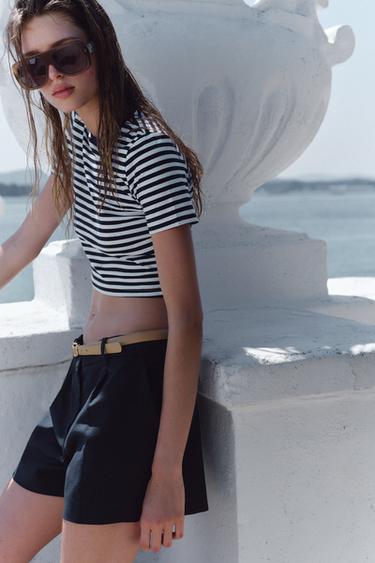 T-SHIRT COURT EXTENSIBLE - Bleu / Blanc de Zara - Image 3