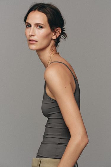 POLYAMIDE CAMISOLE TOP - Dark anthracite by Zara