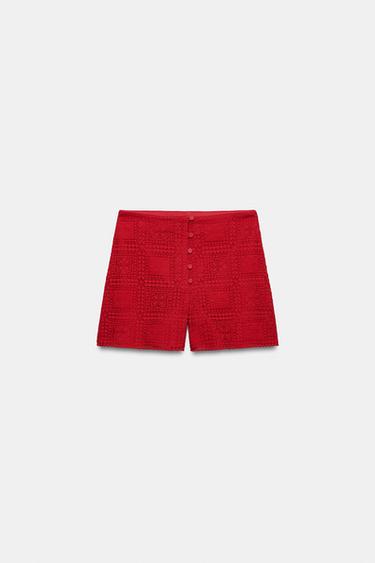 GUIPURE BERMUDA SHORTS - Red by Zara - Image 5