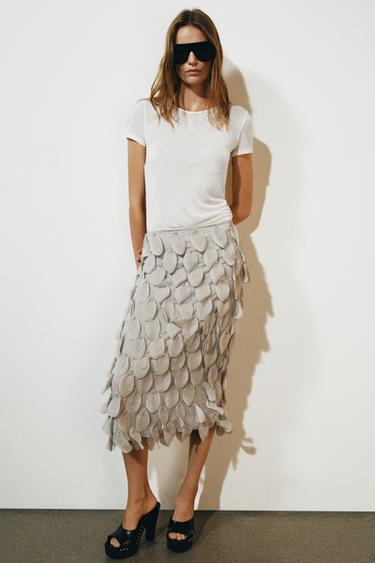 ZW COLLECTION BEADED MIDI SKIRT - Light grey by Zara - Image 0