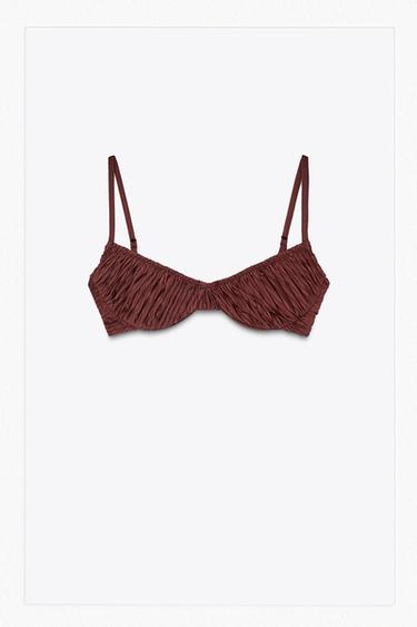 PLISOVANÝ BIKINOVÝ TOP S KOSTICEMI - Čokoládová od Zara