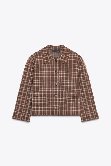 VESTE EN MAILLE À CARREAUX - Marron / Écru de Zara - Image 6