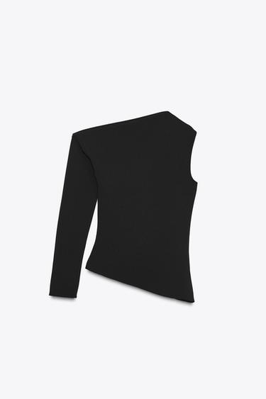 Zara ASYMMETRIC CREPE TOP - Black