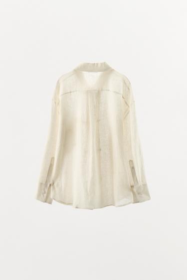 CHEMISE EN LIN 100 % À COL CROISÉ - Écru de Zara - Image 7