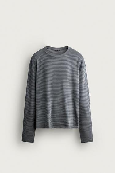 COTTON-MODAL STRIPED T-SHIRT — Gray 1