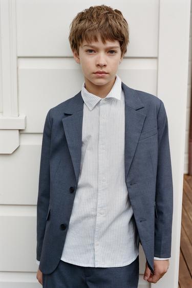 Zara TEXTURED BLAZER - Mid-blue