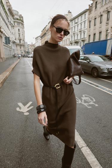 ROBE EN MAILLE AVEC CEINTURE - Vison de Zara - Image 5