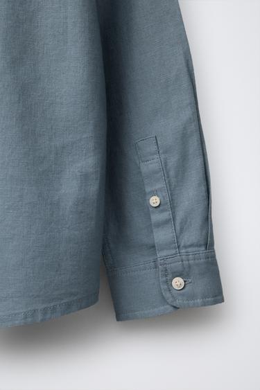EINFARBIGES HEMD AUS LEINENMISCHGEWEBE - Blau von Zara