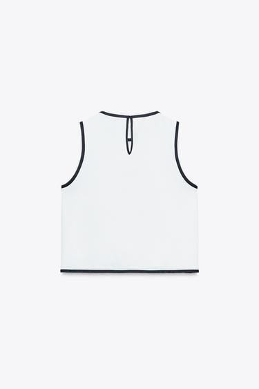 TOP LISERÉS CONTRASTANTS - Écru / Bleu marine de Zara - Image 6