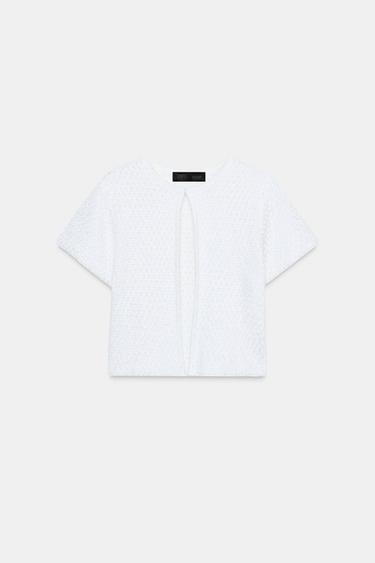Zara SEQUIN KNIT CARDIGAN - White
