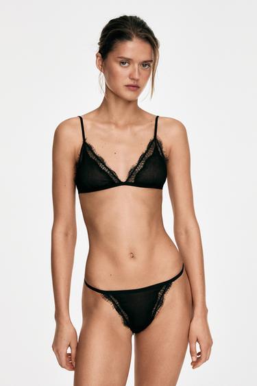 Zara Bralette with lace detail - Black - Image 0