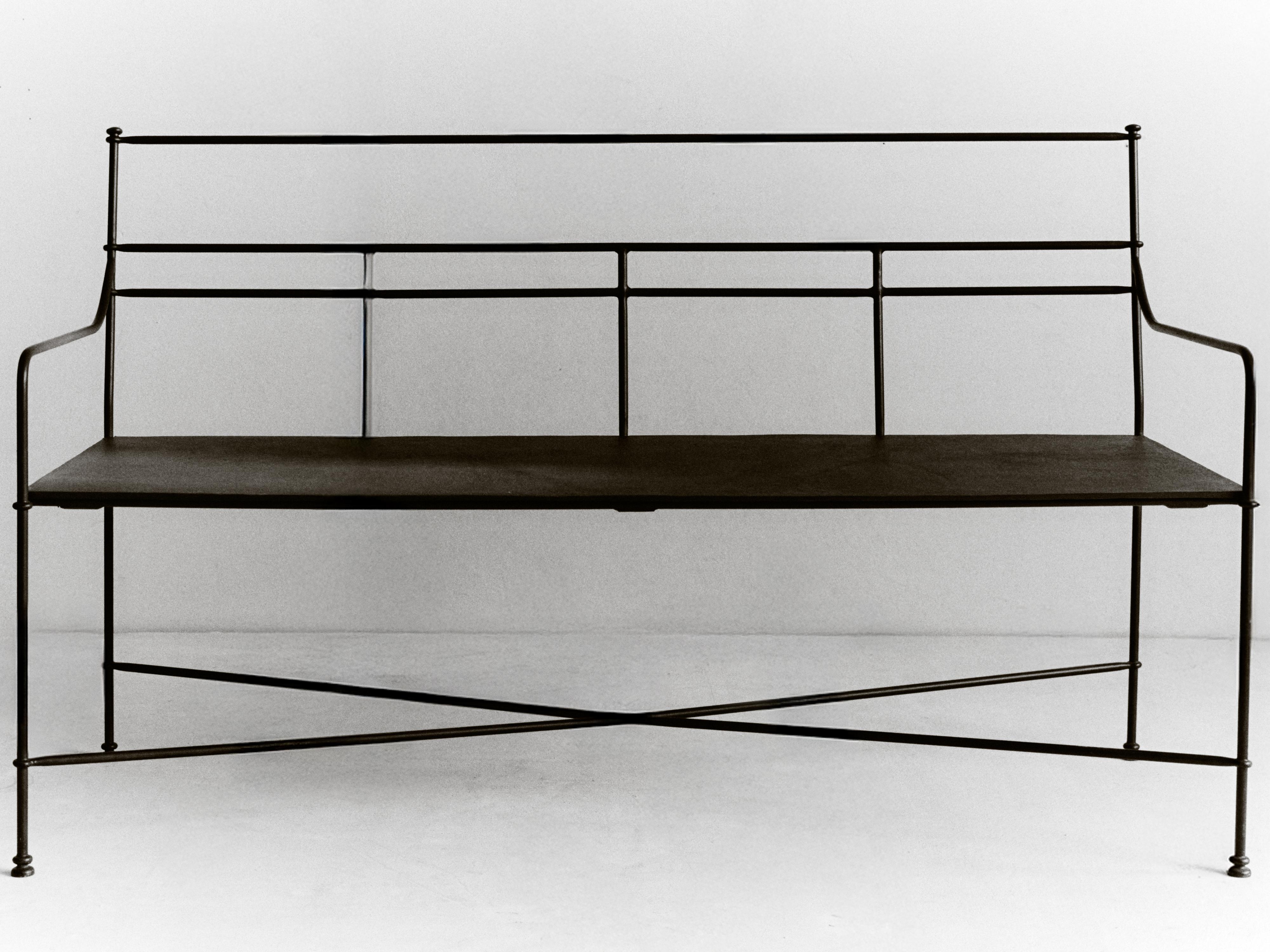 OUTDOOR WROUGHT IRON DOUBLE BENCH — Black