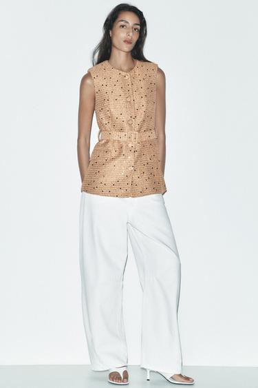 Zara SEQUIN BELTED WAISTCOAT - taupe brown - Image 0