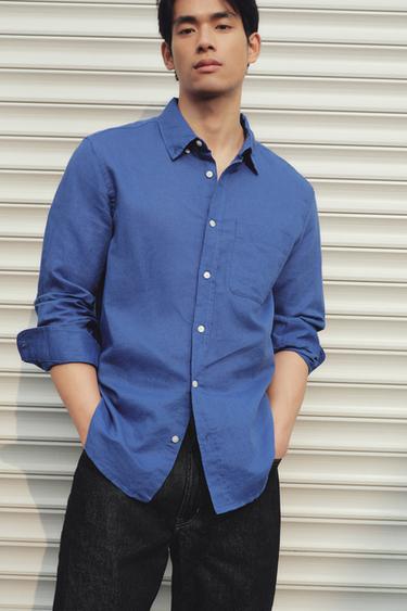 REGULAR FIT LINEN-COTTON SHIRT - Bluish by Zara