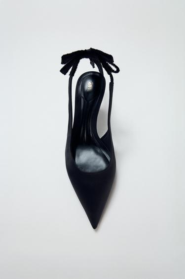 حذاء مفتوح من الخلف بكعب وربطة عنق - أسود الخاص بـ Zara