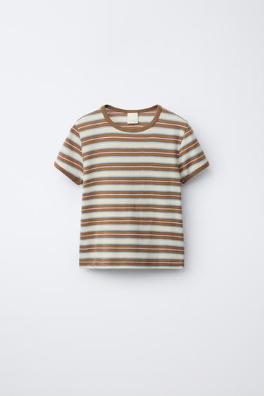 CAMISETA RAYAS - Marrón de Zara