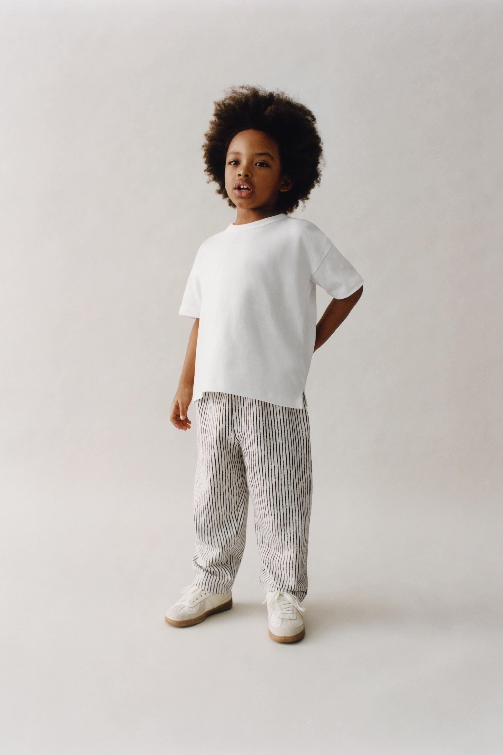 STRIPED FLEECE STRAIGHT-LEG PANTS - Ecru | ZARA United States