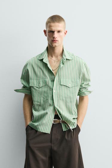 RELAXED FIT STRIPED SHIRT - Turquoise green by Zara