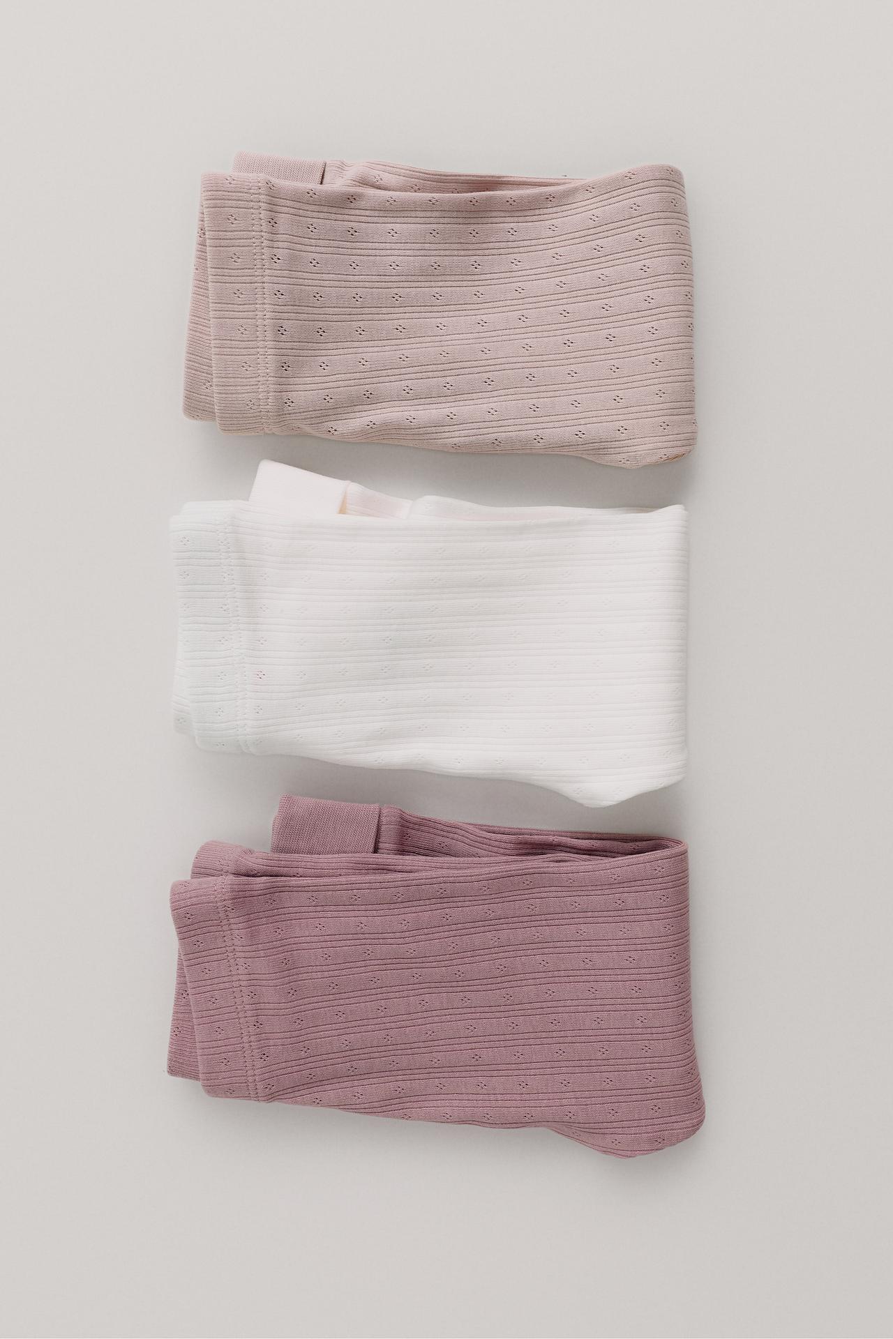 Three-Pack Pointelle Leggings — Pink