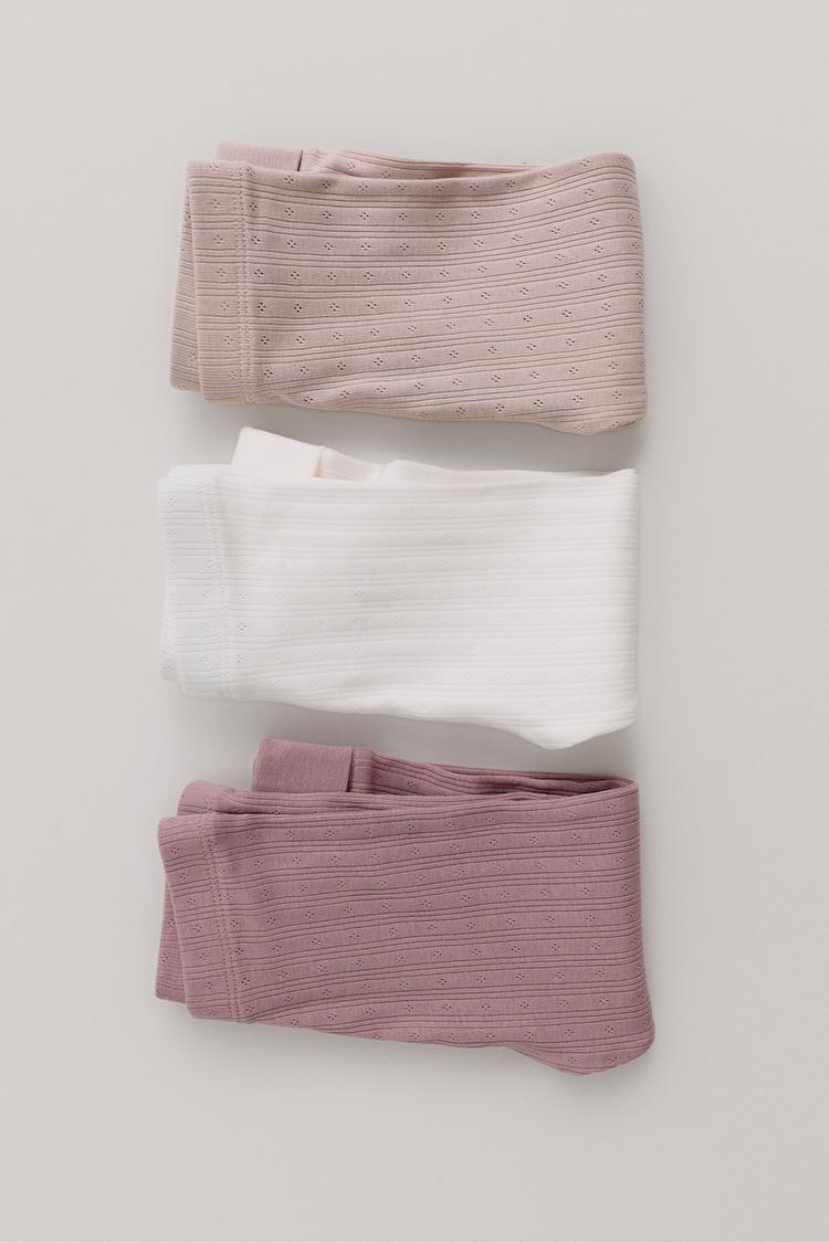 Three-Pack Pointelle Leggings — Pink
