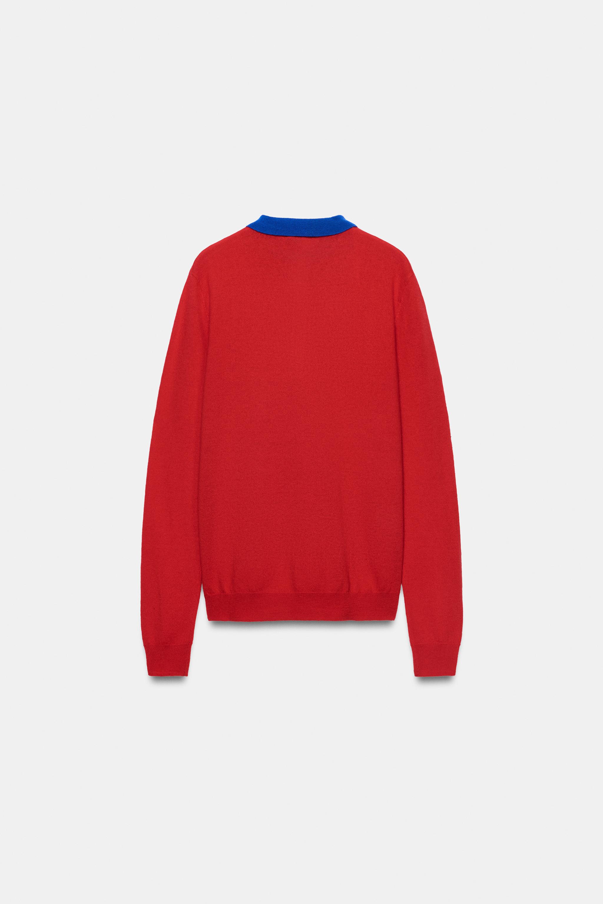 Zara 100% EXTRA-SOFT WOOL POLO SWEATER WITH CONTRAST COLLAR — фото 6