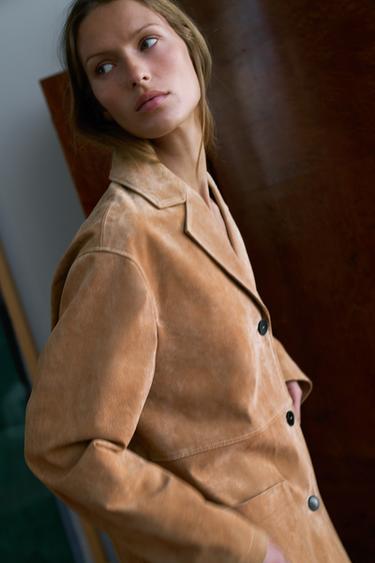 100% SUEDE LEATHER JACKET - camel by Zara