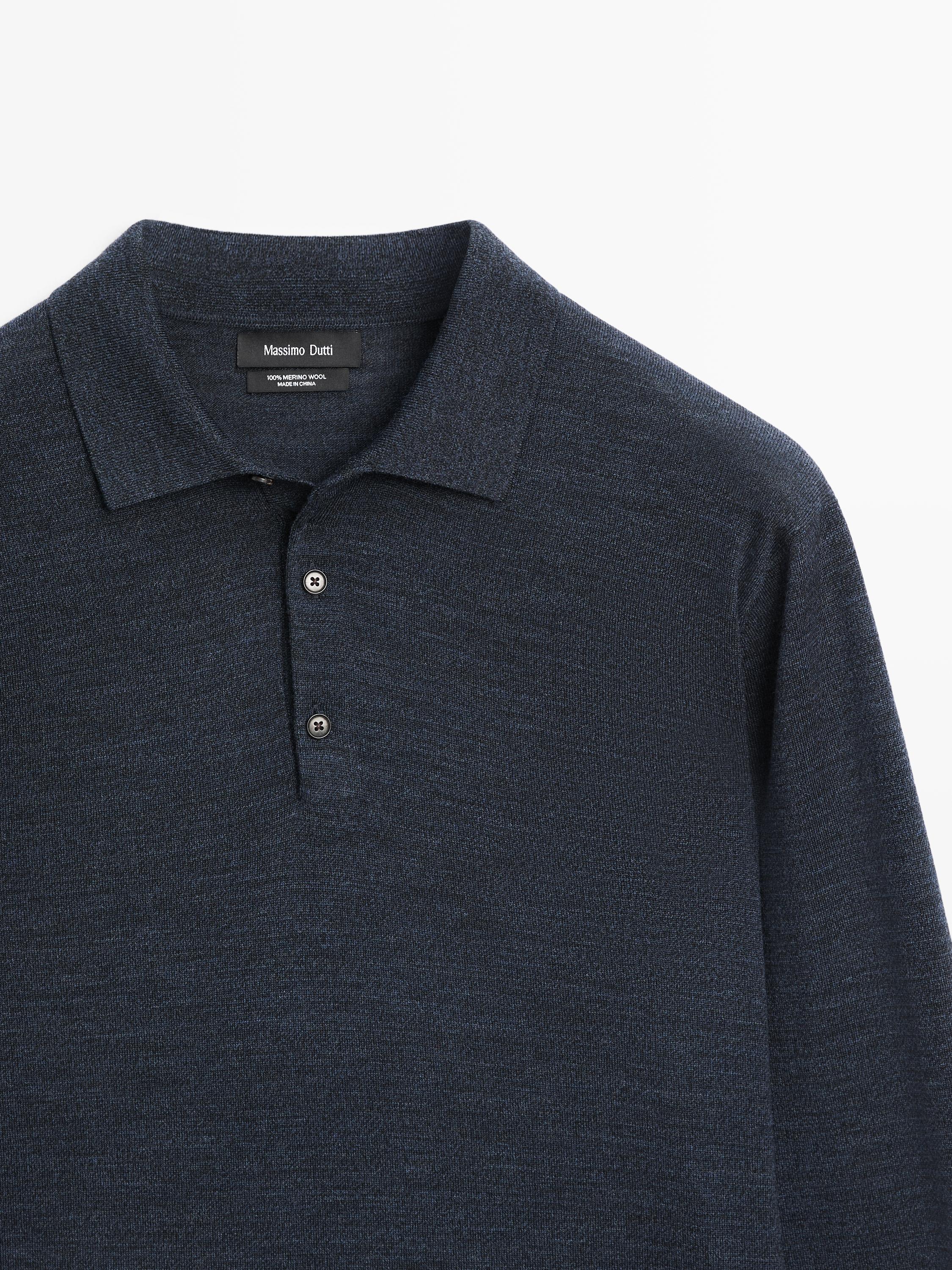 100% wool knit sweater with polo collar