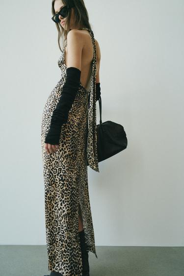 Zara ANIMAL PRINT SATIN HALTER DRESS - Leopard