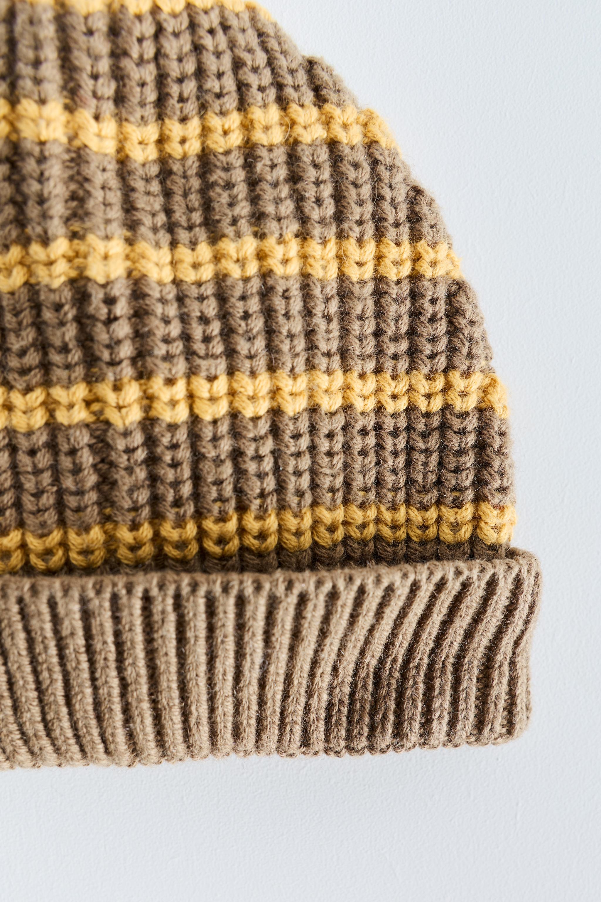 ZARA TIMELESS - STRIPED COTTON AND WOOL BEANIE — Ocher