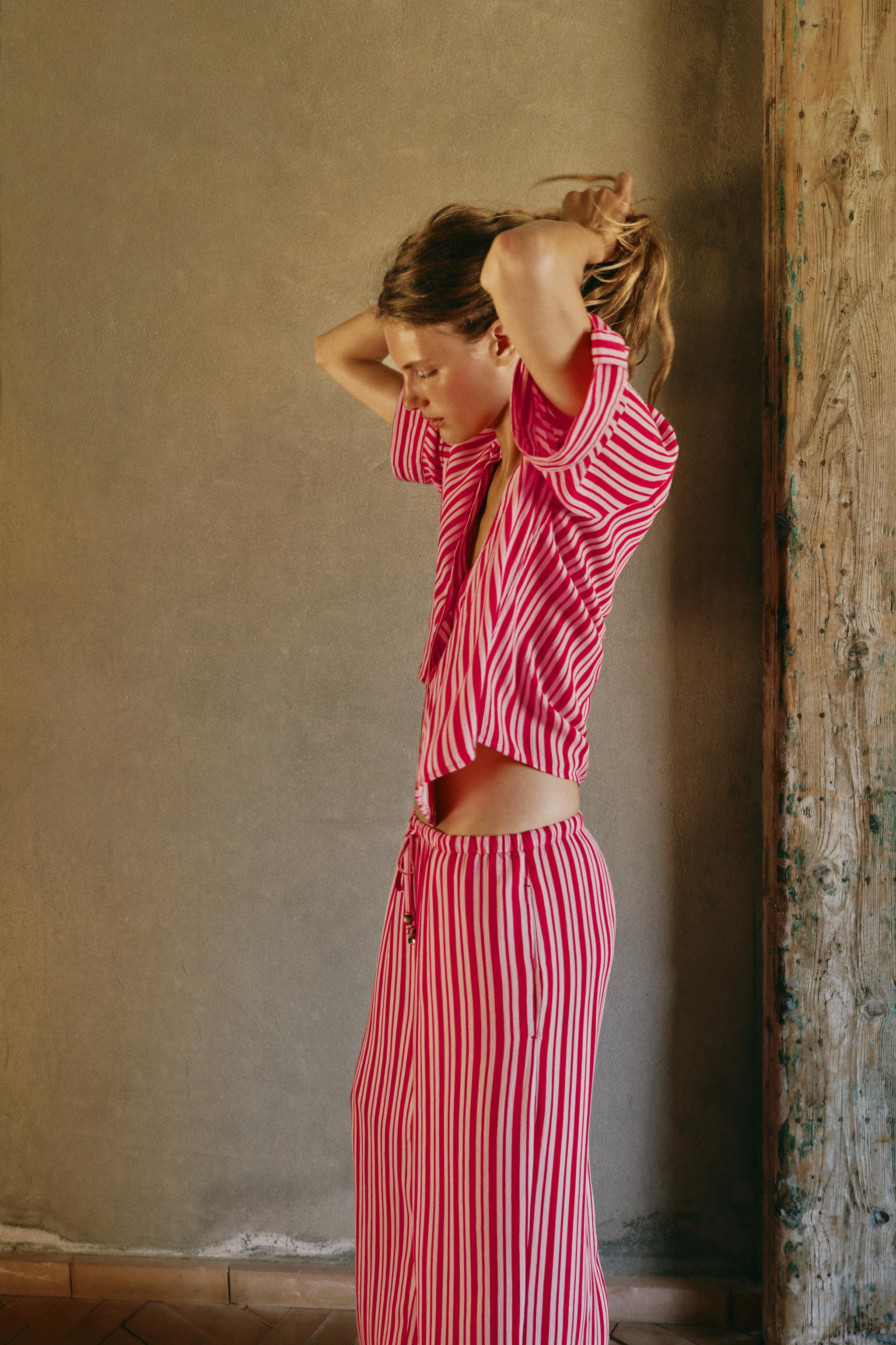 Женские брюки Zara FLOWY STRIPED SHIRT AND PANTS SET — фото 2