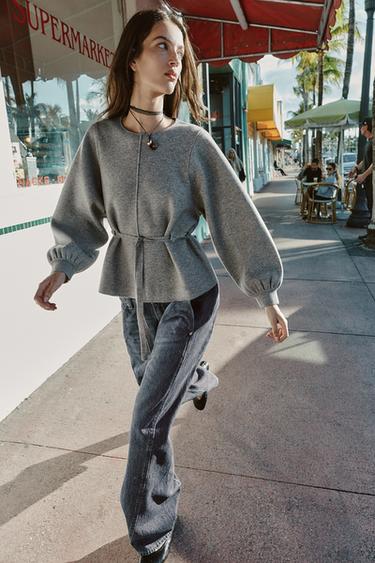 SWEATER DE MALHA COM CORDÃO - Cinzento da Zara - Imagem 0