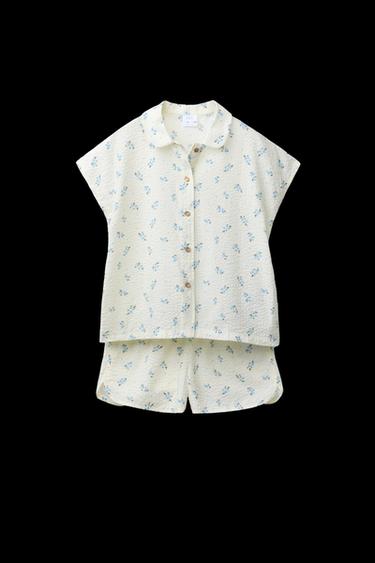 AGES 6-14/ SEERSUCKER FLORAL SHIRT AND BERMUDA PYJAMAS - Ecru by Zara - Image 0