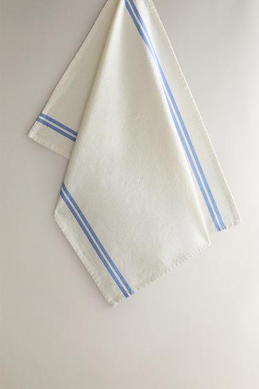 Zara STRIPED COTTON TEA TOWEL - Blue - Image 0
