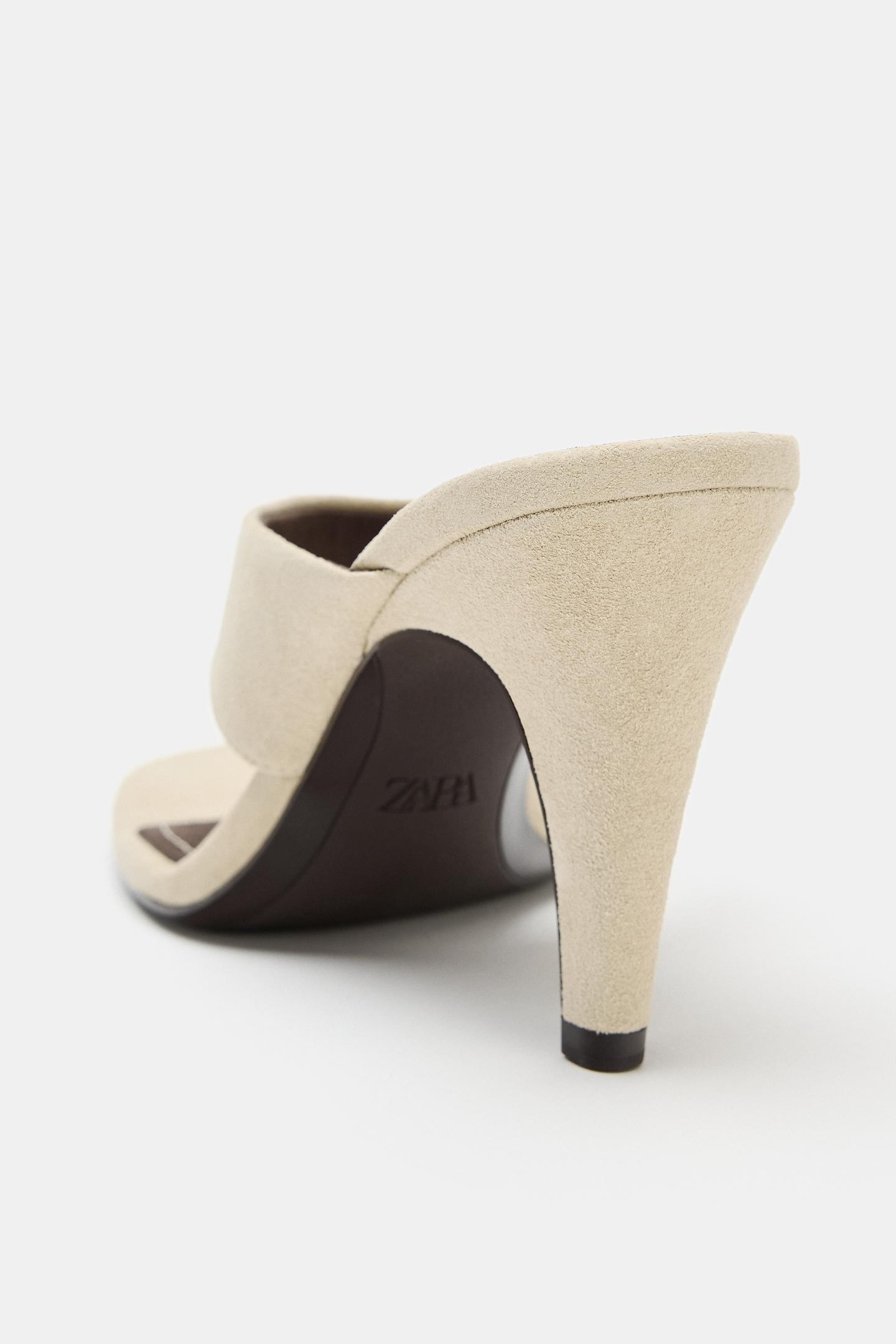 Женские сандалии Zara Suede Heeled, цвет: Молочный белый — фото 5