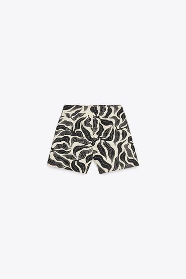 CALÇÕES BERMUDA ESTAMPADOS DE CINTURA SUBIDA COM LINHO - Preto / Cru da Zara