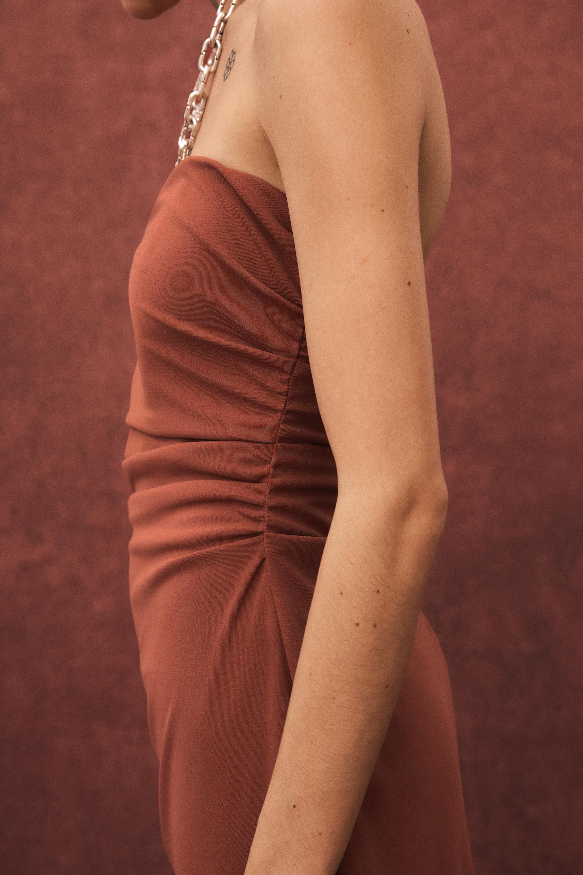 STRAPLESS MIDI DRESS - Brick | ZARA Canada STRAPLESS MIDI DRESS - Brick | ZARA Canada
