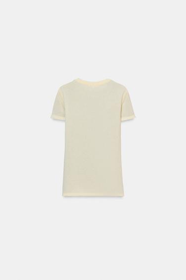 SHORT SLEEVE CONTRAST T-SHIRT - Beige-brown by Zara - Image 5