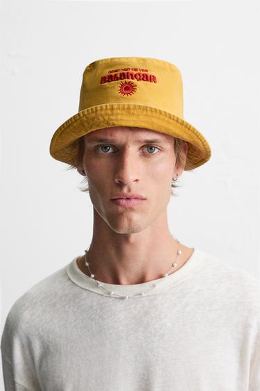 CONTRAST EMBROIDERY BUCKET HAT - Mustard by Zara - Image 0