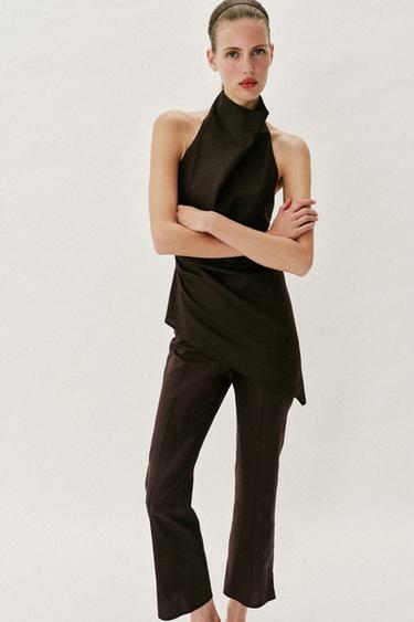TOP HALTER EN LIN - Marron foncé de Zara - Image 5