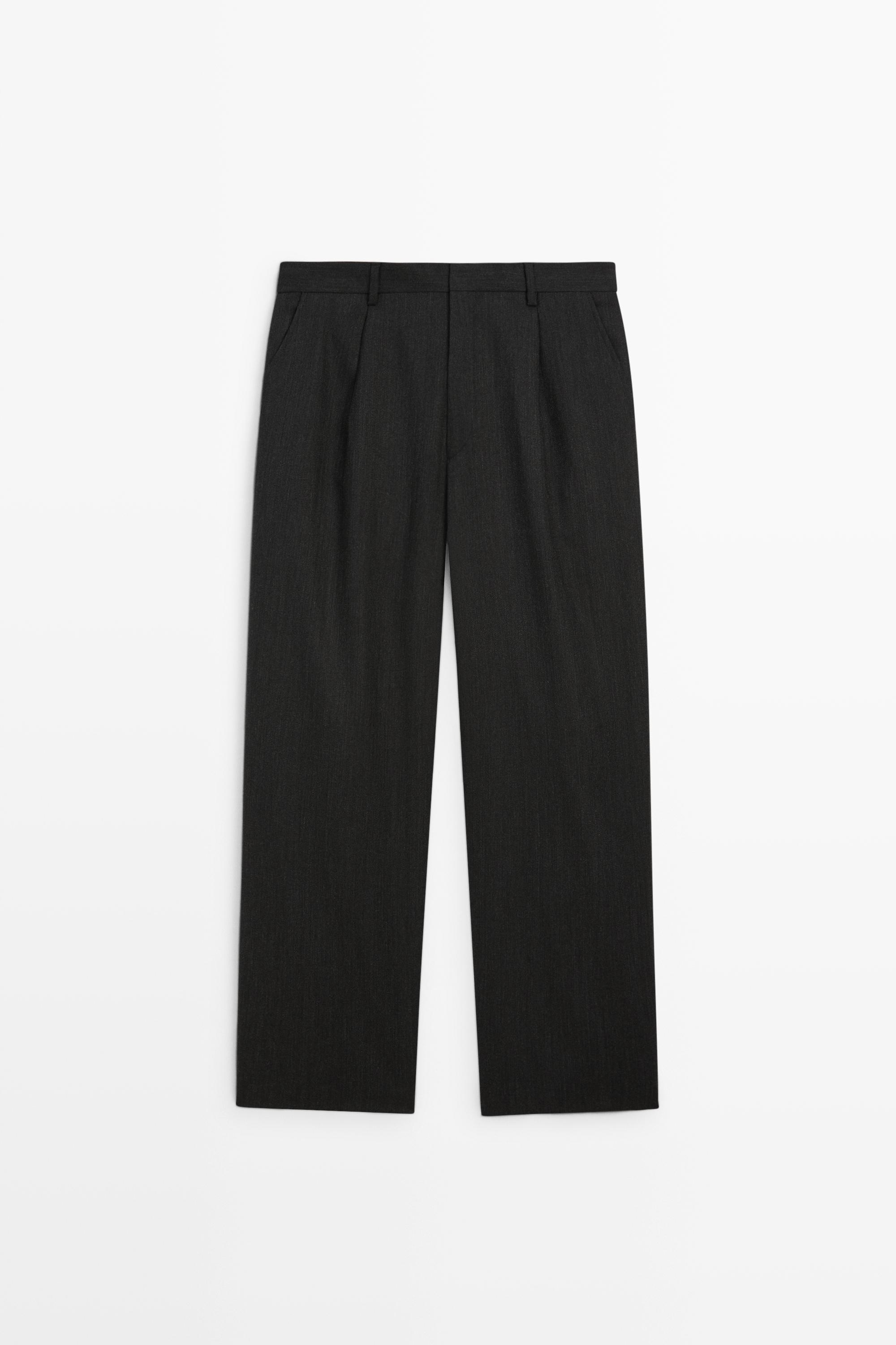 Pantalon relaxed fit en laine effet chiné