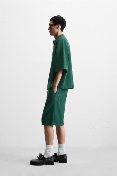 TEXTURED CARPENTER POCKET BERMUDA SHORTS - Green de Zara - Image 3