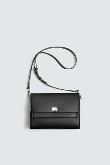 Zara DOUBLE FLAP CROSSBODY BAG - Black