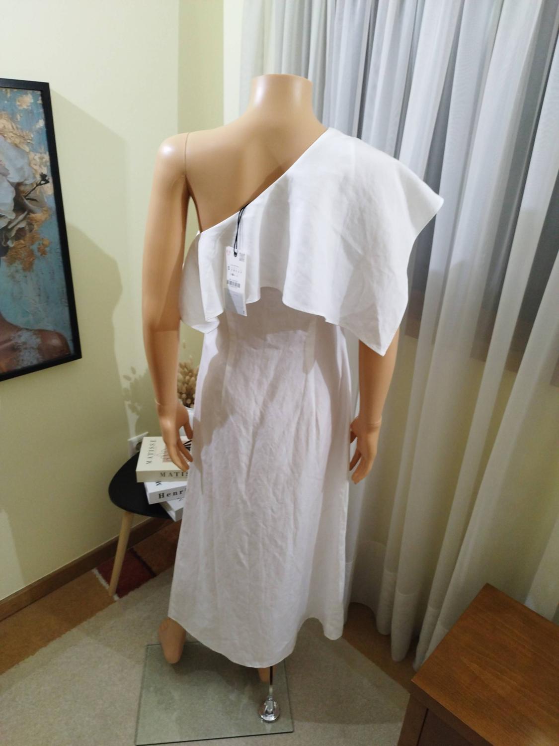 ZW COLLECTION ASYMMETRIC LINEN BLEND DRESS WITH RUFFLES - Image 7