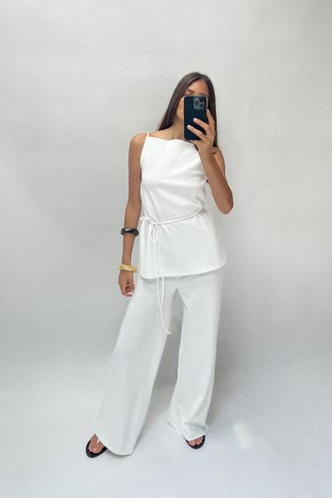 SOFT PIQUÉ WIDE-LEG TROUSERS - Ecru by Zara - Image 0