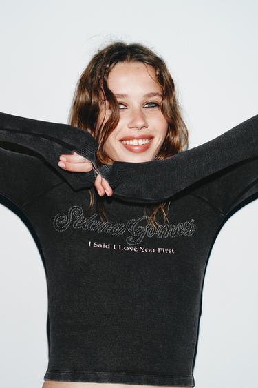 Zara SELENA GOMEZ 羅紋 T 恤 - 煤灰色