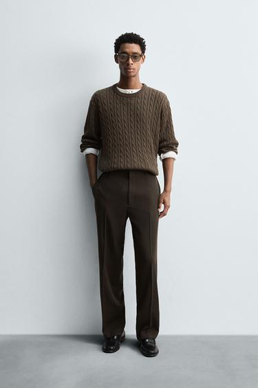 Zara CABLE KNIT TEXTURED SWEATER - Chocolate - Image 0